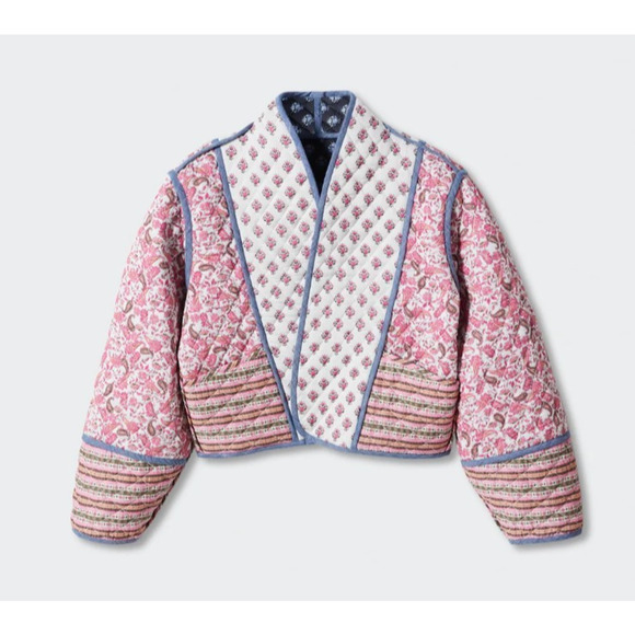 Mango Reversible Multi-Color Floral Long Sleeve Quilted Jacket TikTok Trendy SM - Picture 12 of 12